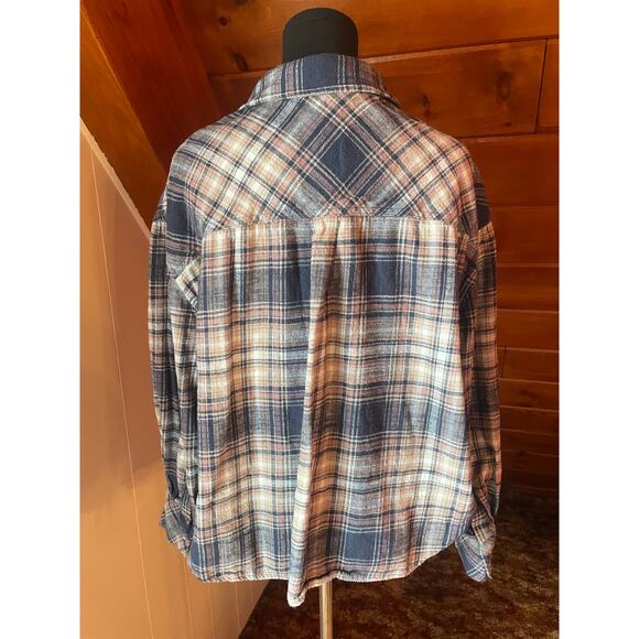 Scotch & Soda Women's Pink & Blue Cropped Cotton Plaid Flannel sz XL - Picture 2 of 8